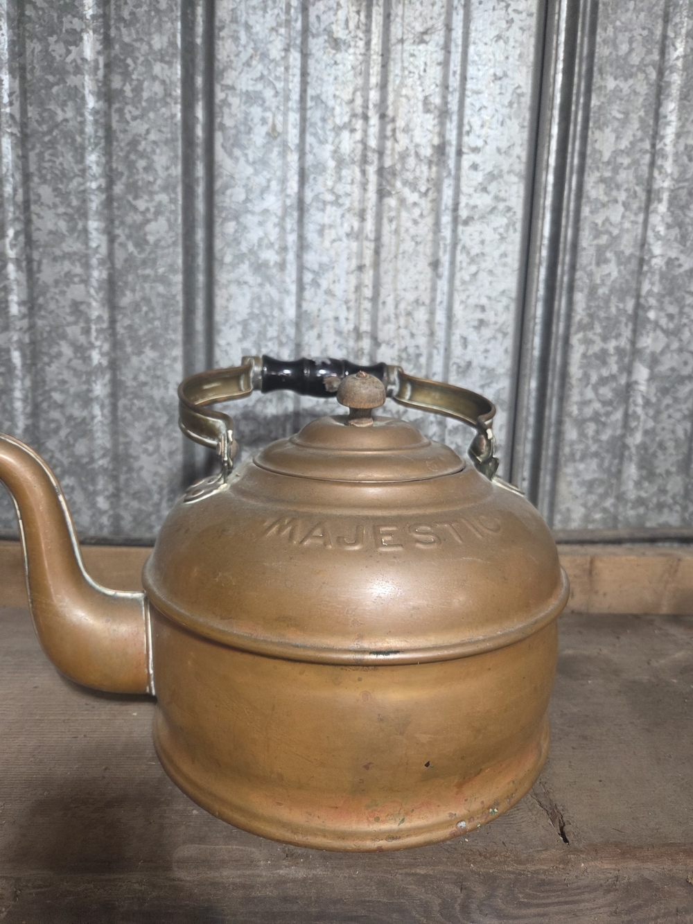 Majestic Brass Teakettle with Black Handle Accent